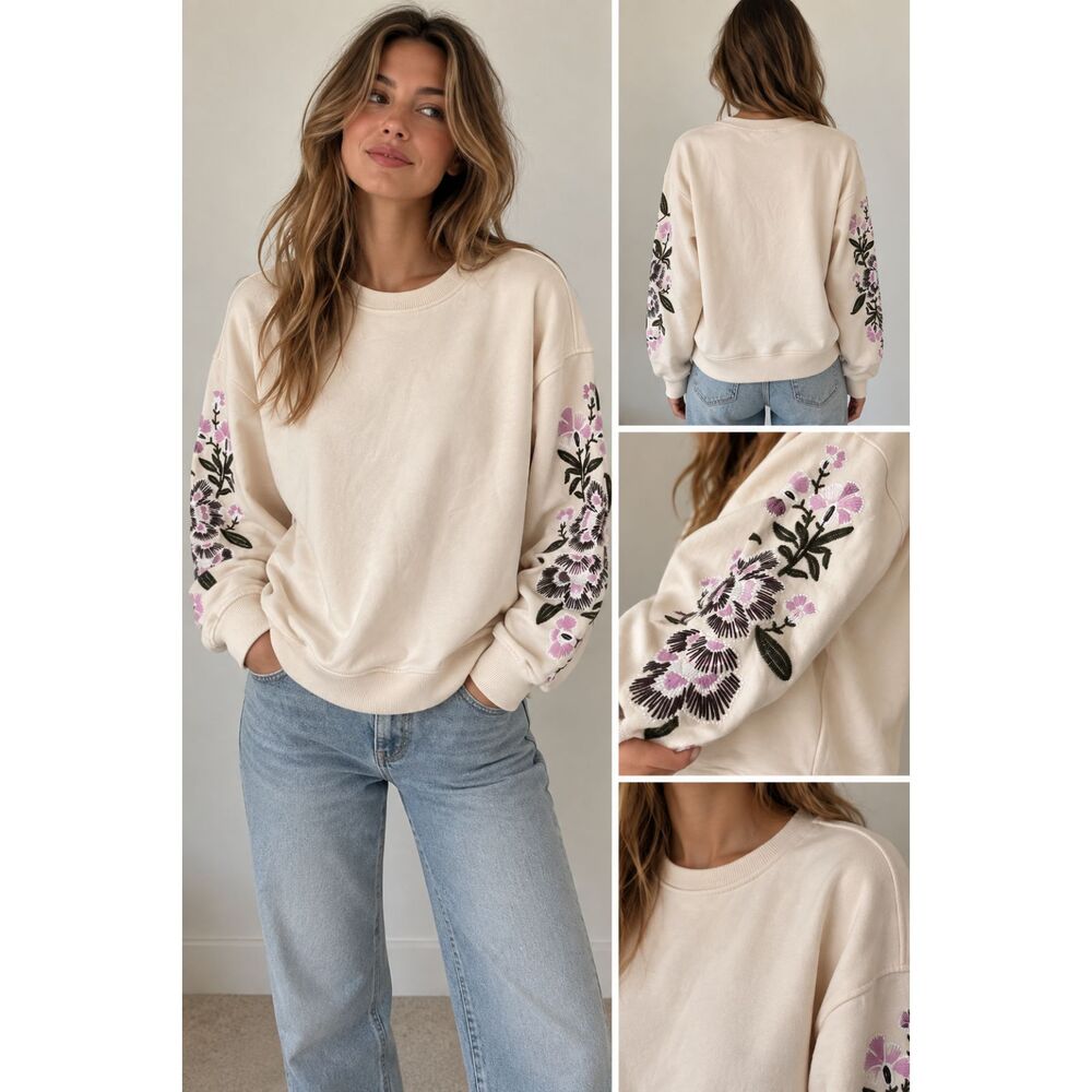 SCOTCH & SODA Floral Embroidered Light Sweatshirt White X-Large